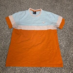 Nike Mens Colorblock T-Shirt Orange Blue Tan Embroidered Logo Size Large